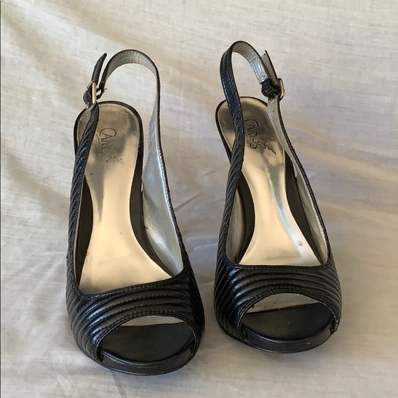 Sexy Carlos Santana black slingback open toe heel - Picture 1 of 4